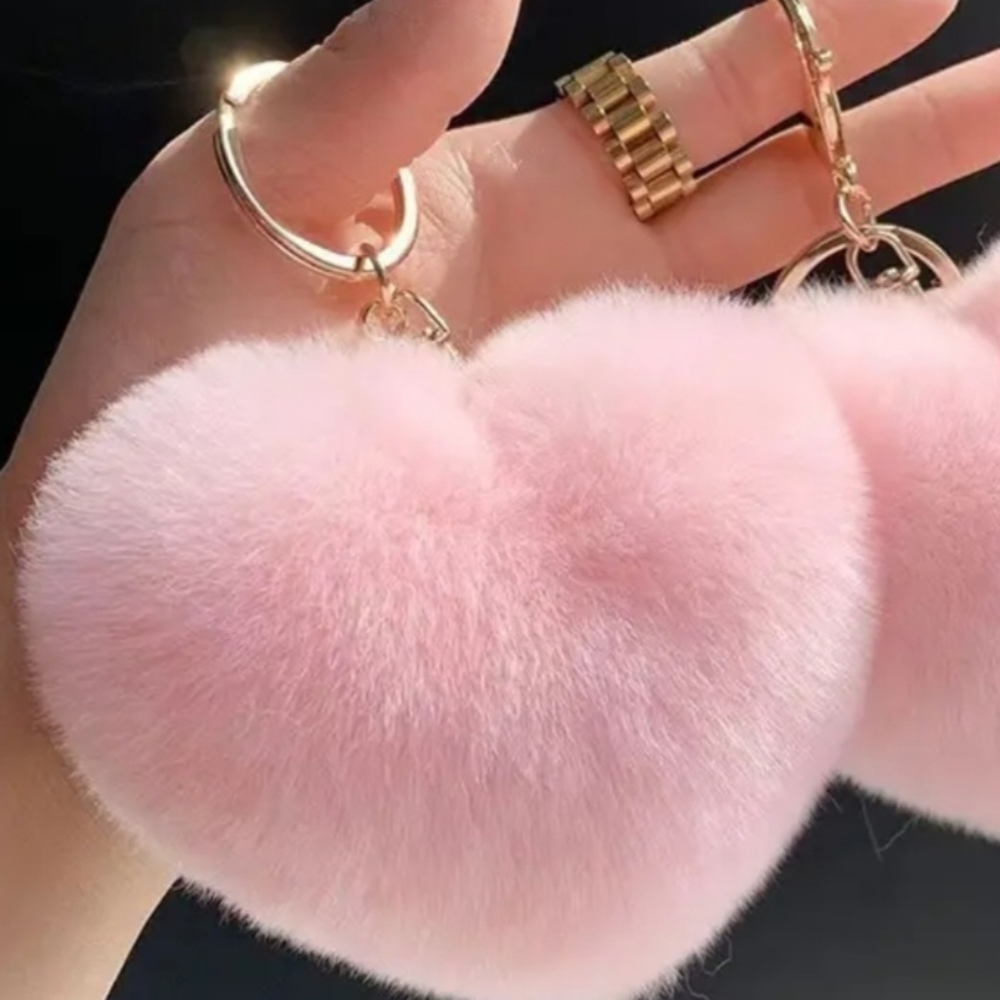 Pink Fluffy Heart Keychain